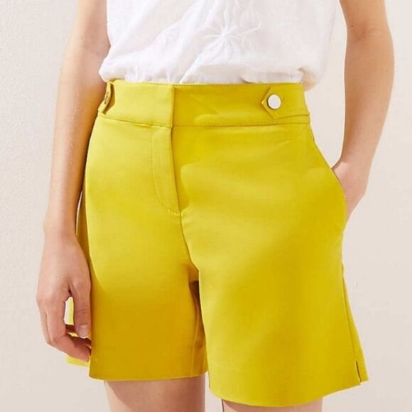 Yellow LOFT High Waist Flat Front Button Tab Above-the-Knee Casual Shorts (NWT) - Picture 1 of 4